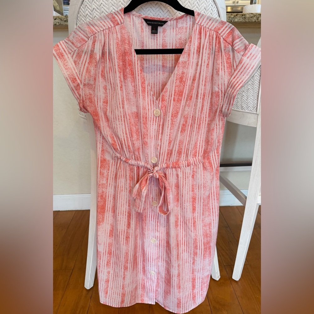 Rock & Republic Coral Stripe Button-Front Dress with Tie Waist- Size small
